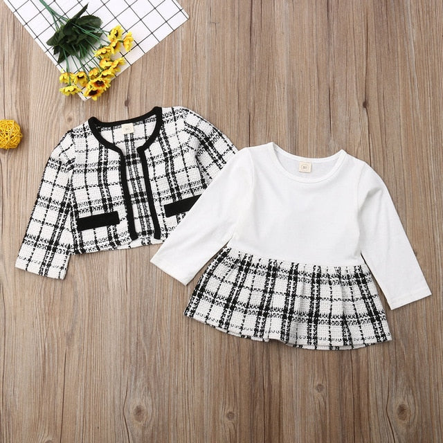 2Pcs Autumn Winter Party Kids Clothes For Baby Girl Fashion Pageant Plaid  Coat Tutu Dress Outfits Suit Toddler Girl Clothing Set