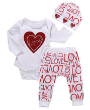Load image into Gallery viewer, Newborn Baby Bebe Infant Girl Clothes Long Sleeve Gray Red Heart Tops Goldden Love Pants Headband 3Pcs Baby Girls Clothing Sets