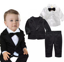 Load image into Gallery viewer, New baby boy clothes gentleman baby clothing set shirt with tie+ coat+pant newborn baby clothes