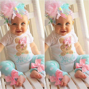 Cute Cartoon Girls Clothes Sets Printed Rabbit Short Sleeved Bodysuit + Polka Dot Leg Warmer Baby Girls Clothing Set 0-18 Months