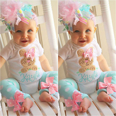 Cute Cartoon Girls Clothes Sets Printed Rabbit Short Sleeved Bodysuit + Polka Dot Leg Warmer Baby Girls Clothing Set 0-18 Months