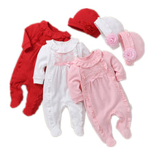 Load image into Gallery viewer, Princess Baby Girl Clothes Set Newborn Girls Long Sleeve Ruffles Rompers + Hats 2pcs Outfits Clothing Sets Infant Jumpsuit 0-12M
