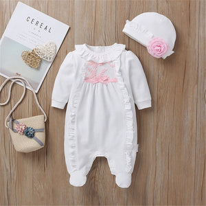 Princess Baby Girl Clothes Set Newborn Girls Long Sleeve Ruffles Rompers + Hats 2pcs Outfits Clothing Sets Infant Jumpsuit 0-12M