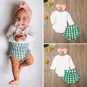 Newborn Kids Baby Girl Infant Clothes Romper Tops Plaids Shorts Autumn Long Sleeve Baby Girl Clothing Outfits