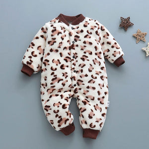 Winter baby boys girls clothing leopard Fleece jumpsuit set for newborn baby boy girl outfits overalls rompers coat clothes sets