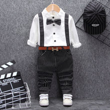 Load image into Gallery viewer, British style baby boy clothing one year birthday wedding costume set for newborn baby boy tops pant with belt suit clothes sets
