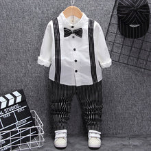 Load image into Gallery viewer, British style baby boy clothing one year birthday wedding costume set for newborn baby boy tops pant with belt suit clothes sets
