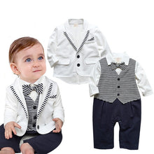 Load image into Gallery viewer, New baby boy clothes gentleman baby clothing set shirt with tie+ coat+pant newborn baby clothes
